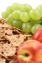 healthy snack - pile of cereals and fresh fruits
