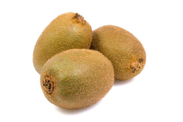 Three ripe delicious Kiwi fruits on white background