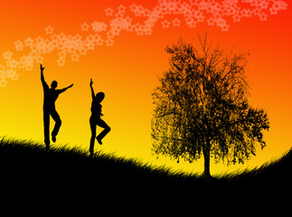 Saltare nel tramonto