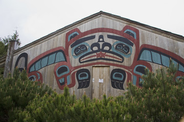 Alaskantribal house of Saxman Nature Village in Ketchikan