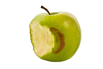 green apple on a white background with a kiss mark
