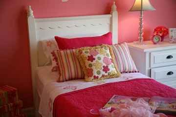 pink feminine bedroom for a little girl, interior