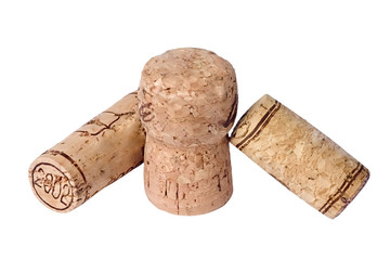 wine and champagne corks isolated on white background