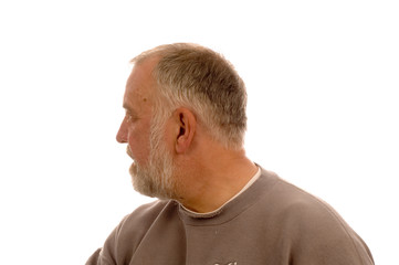 older man in profile isolated on white