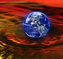 Obraz na płótnie Canvas Pojęcie Armageddon z ziemi tonie w czerwonym fale