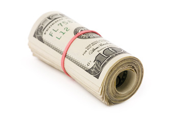 a roll of dollars with white background