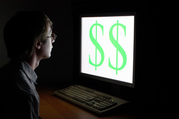 man looking on dollar sign