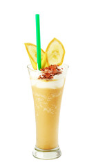 Coffee cocktail with ice-cream and banana in glass