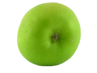 Green apple. It is isolated on a white background. A close up.