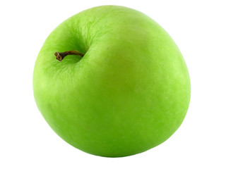 Green apple. It is isolated on a white background. A close up.