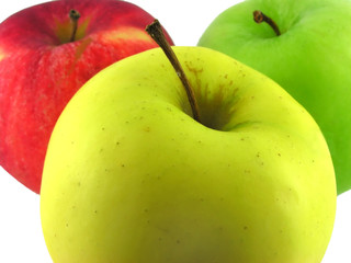 Yellow, green and red apples. Isolated on a white background. 