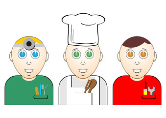 Men of different professions over white background