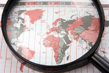 black magnifer with world map
