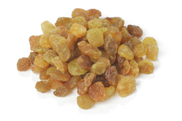 Sweet Raisins isolated on white background.