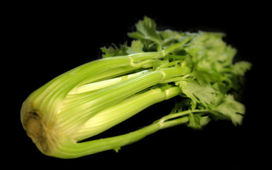 celery closeup on black background