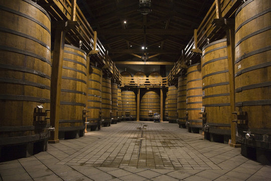 Bodega de vino con barricas de madera