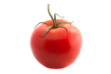 A red juicy tomato on white background