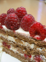 Slice of chocolate raspberry cake
