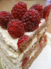 Raspberry topped chocolate cake