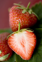 Erdbeeren, roter Hintergrund