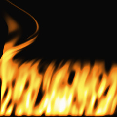a large illustration of firey flames on a black background
