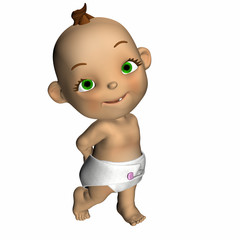 Cute baby looking coy.  Isolated on a white background.