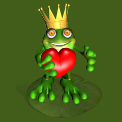 A prince of a frog kneeling on a lily pad offering you his heart