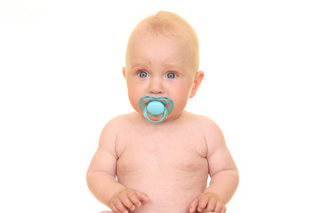 little cute baby girl with pacifer  8 months