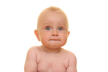 little cute baby girl - 8 months - isolated on white