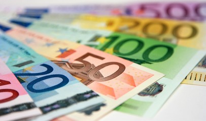 Euro banknotes, close-up with shallow depth-of-field