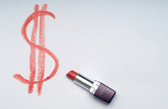 Sign "dollar" drawn by lipstick