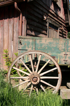 Cartwheel and an old barn