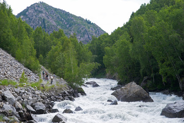 Three bickers and mountain river