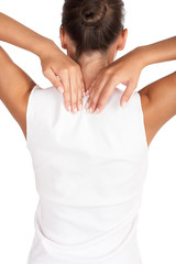 Beautiful woman stretching - high key shot in studio