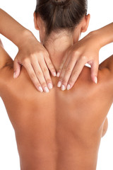 Obraz premium Beautiful woman stretching - high key shot in studio