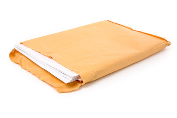 big envelope and document with white background