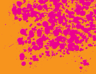 Illustration of pink paint splashes over orange background.