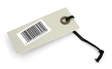close-up of a price tag with bar code - bar code is fake
