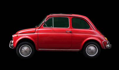 Side view of a red famous italian car isolated +clipping path - obrazy, fototapety, plakaty