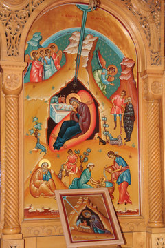 Orthodox icon. Nativity. Monastery on Shepherd's Field