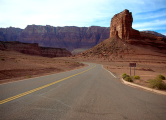 The empty road via red rocks