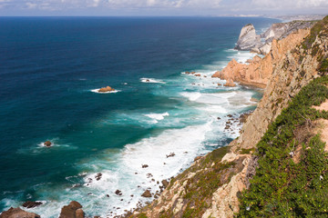 Fototapeta na wymiar high rocks on ocean coast, Cape Roca, Portugal