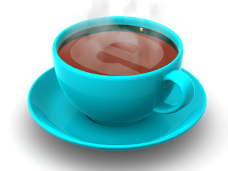 Cup of coffee with a symbol of the internet