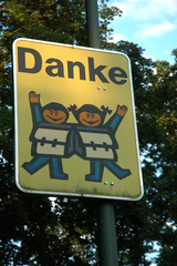 A sign with a message of gratitude in a german road