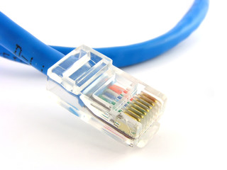 LAN connector. A close up. It is isolated on a white background.