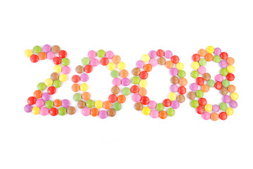 New Year 2008 spelled out in chocolate candy beans