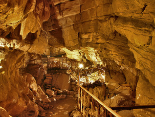limestone cave with stairs and handrail