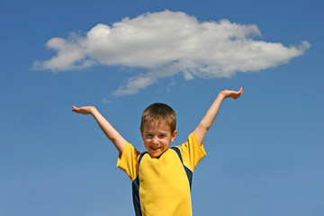 Boy Holding up a Cloud