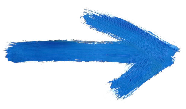 blue hand painted arrow isolated on pure white background 