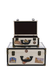 Two world travelers suitcases isolated over white